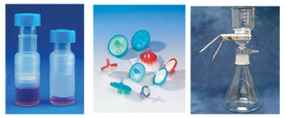 Syringe filters
Prep bottles, Mobile phase filtration apparatus
