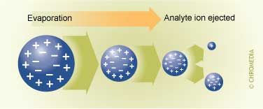 In ESI the droplet size decreases, charged + ions are formed