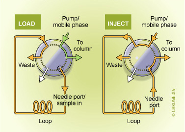Switch positions of rheodyne valves